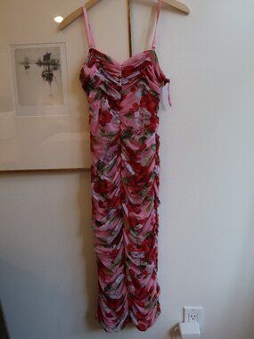 L'AGENCE Caprice Floral Mesh Midi Dress